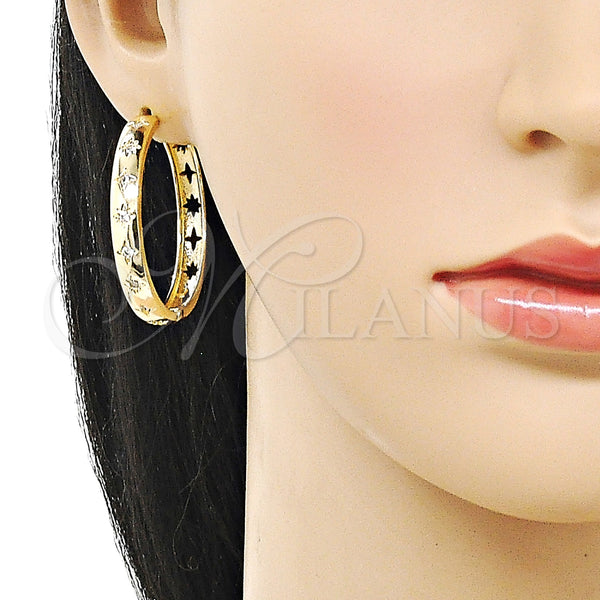 Gold Filled Hoop Earrings — Huggie Hoop Star Design with White Cubic Zirconia — alternate product view — SKU 159434 | Oro Laminado aretes de aro — Huggie Hoop estrella diseño with blanco Cubic Zirconia — SKU 159434