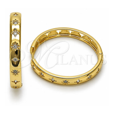 Oro Laminado Huggie Hoop, Gold Filled Style Star Design, with White Cubic Zirconia, Polished, Golden Finish, 02.204.0056.35