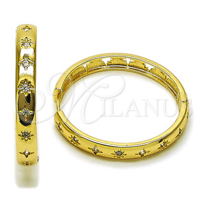 Gold Filled Hoop Earrings — Huggie Hoop Star Design with White Cubic Zirconia — main product view — SKU 159434 | Oro Laminado aretes de aro — Huggie Hoop estrella diseño with blanco Cubic Zirconia — SKU 159434