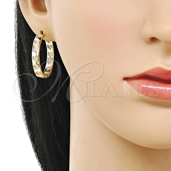Gold Filled Hoop Earrings — Huggie Hoop Heart Design with White Micro Pave — alternate product view — SKU 159435 | Oro Laminado aretes de aro — Huggie Hoop corazón diseño with blanco Micro Pave — SKU 159435