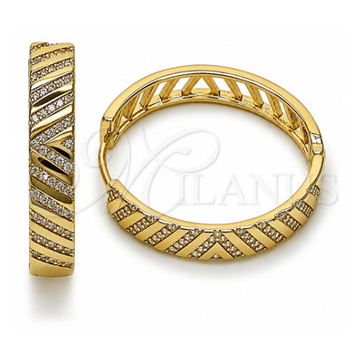 Oro Laminado Huggie Hoop, Gold Filled Style with White Micro Pave, Polished, Golden Finish, 02.204.0059.30