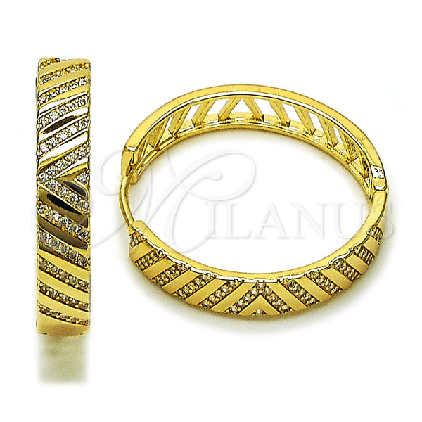 Gold Filled Hoop Earrings — Huggie Hoop with White Micro Pave Polished 02. — main product view — SKU 159437 | Oro Laminado aretes de aro — Huggie Hoop with blanco Micro Pave pulido 02. — SKU 159437