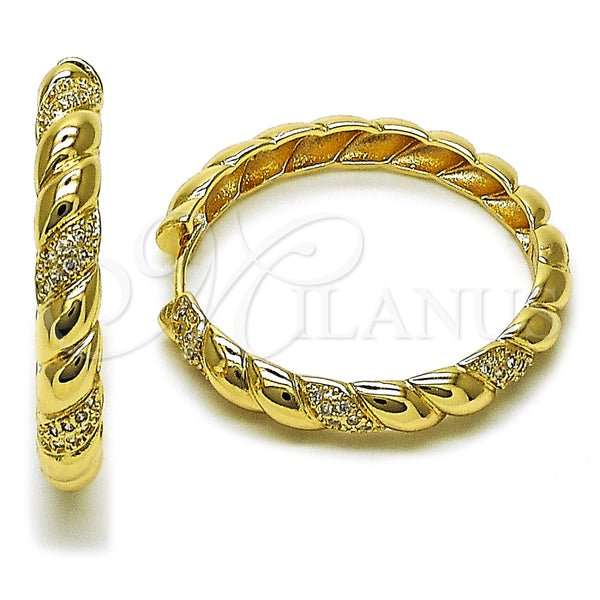 Oro Laminado Huggie Hoop, Gold Filled Style with White Cubic Zirconia, Polished, Golden Finish, 02.204.0060.40