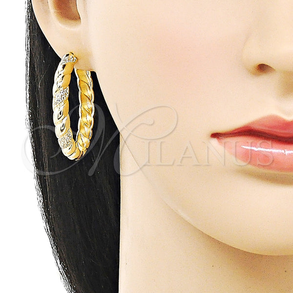 Gold Filled Hoop Earrings — Huggie Hoop Twist Design with White Cubic Zirconia — alternate product view — SKU 159438 | Oro Laminado aretes de aro — Huggie Hoop Twist diseño with blanco Cubic Zirconia — SKU 159438
