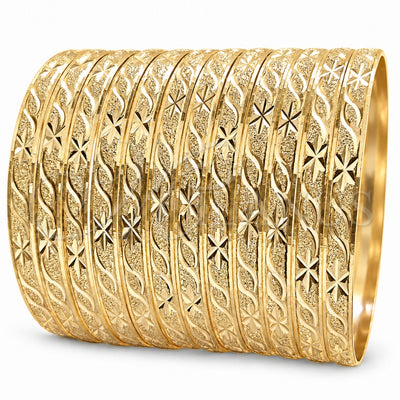 Gold Plated Dozen Bangle, Diamond Cutting Finish, Golden Finish, 03.08.0142.08 (06 MM Thickness, One size fits all)