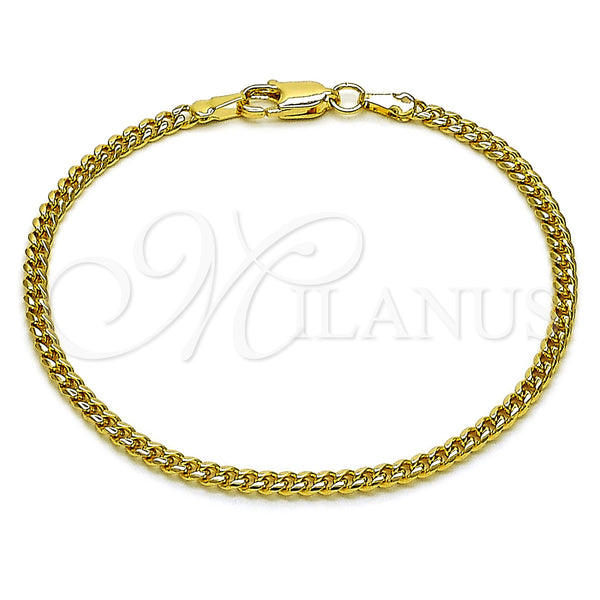 Oro Laminado Basic Bracelet, Gold Filled Style Miami Cuban Design, Diamond Cutting Finish, Golden Finish, 04.63.1424.07 (0.80 Gauge, 03 MM Thickness, 7 Inches Length)
