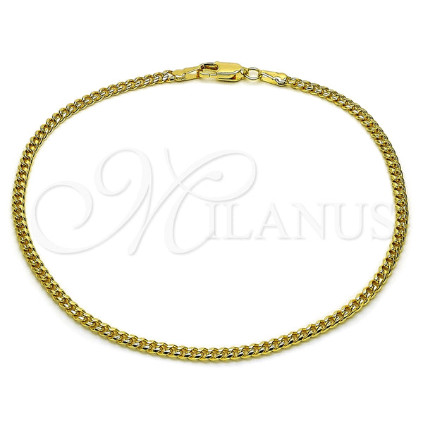Oro Laminado Basic Anklet, Gold Filled Style Miami Cuban Design, Diamond Cutting Finish, Golden Finish, 04.63.1424.10