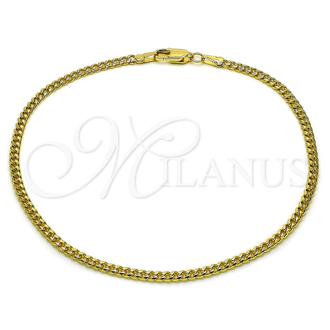 Oro Laminado Basic Anklet, Gold Filled Style Miami Cuban Design, Diamond Cutting Finish, Golden Finish, 04.63.1424.10