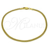 Oro Laminado Basic Anklet, Gold Filled Style Miami Cuban Design, Diamond Cutting Finish, Golden Finish, 04.63.1424.10