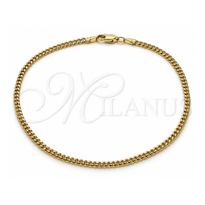 Oro Laminado Basic Anklet, Gold Filled Style Miami Cuban Design, Diamond Cutting Finish, Golden Finish, 04.63.1424.10 (0.80 Gauge, Thickness, 10 Inches Length)