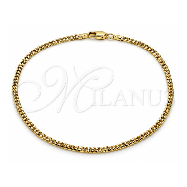 Oro Laminado Basic Anklet, Gold Filled Style Miami Cuban Design, Diamond Cutting Finish, Golden Finish, 04.63.1424.10 (0.80 Gauge, Thickness, 10 Inches Length)