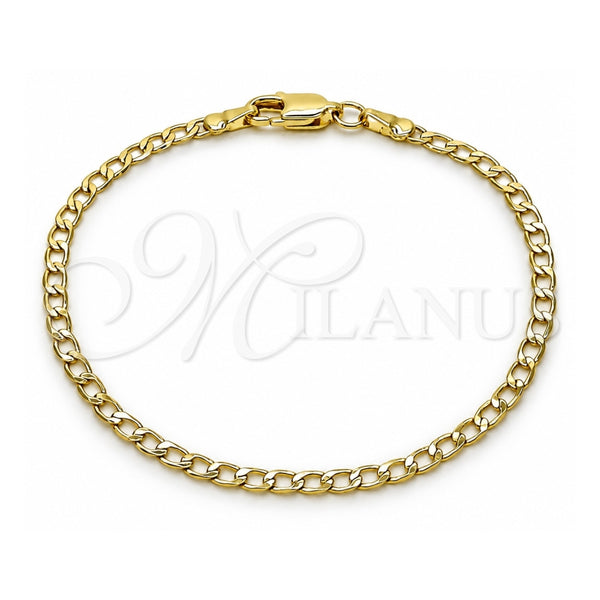 Oro Laminado Basic Bracelet, Gold Filled Style Curb Design, Diamond Cutting Finish, Golden Finish, 5.222.007.07 (Thickness, 8 Inches Length)