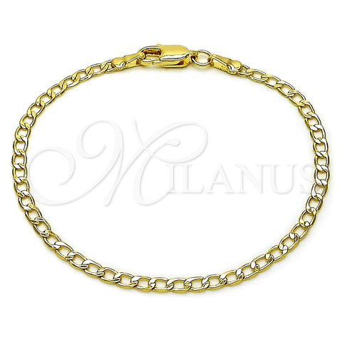 Oro Laminado Basic Bracelet, Gold Filled Style Curb Design, Diamond Cutting Finish, Golden Finish, 5.222.007.07 (Thickness, 8 Inches Length)