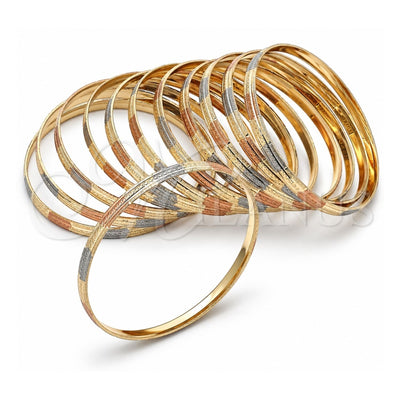 Gold Plated Dozen Bangle, Diamond Cutting Finish, Tricolor, 03.08.0088.08 (06 MM Thickness, Size 7 (3.00 Diameter))