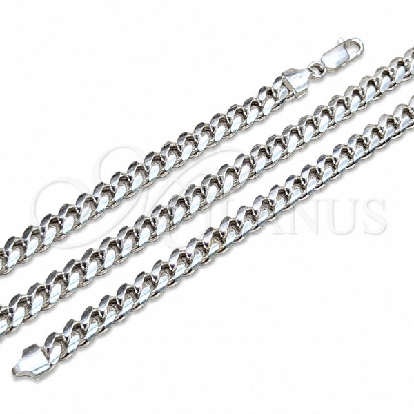 Sterling Silver Basic Necklace, Miami Cuban Design, Polished, Silver Finish, 04.420.0007.26 (200 Gauge, 07 MM Thickness, 26 Inches Length)