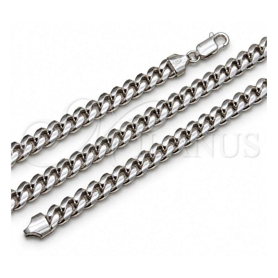 Sterling Silver Basic Necklace, Miami Cuban Design, Polished, Silver Finish, 04.420.0008.26 (220 Gauge, 08 MM Thickness, 26 Inches Length)