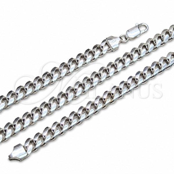 Sterling Silver Basic Necklace, Miami Cuban Design, Polished, Silver Finish, 04.420.0008.26 (220 Gauge, 08 MM Thickness, 26 Inches Length)