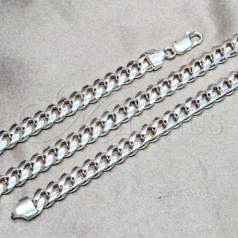 Sterling Silver Basic Necklace, Miami Cuban Design, Polished, Silver Finish, 04.420.0008.26 (220 Gauge, 08 MM Thickness, 26 Inches Length)