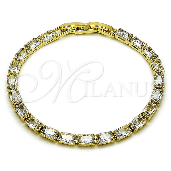 Oro Laminado Tennis Bracelet, Gold Filled Style Baguette Design, with White Cubic Zirconia, Polished, Golden Finish, 03.213.0345.07