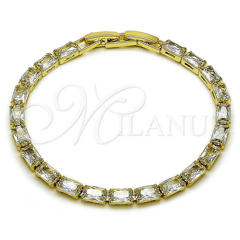 Oro Laminado Tennis Bracelet, Gold Filled Style Baguette Design, with White Cubic Zirconia, Polished, Golden Finish, 03.213.0345.07