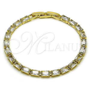 Oro Laminado Tennis Bracelet, Gold Filled Style Baguette Design, with White Cubic Zirconia, Polished, Golden Finish, 03.213.0345.07 (Thickness, 8 Inches Length)