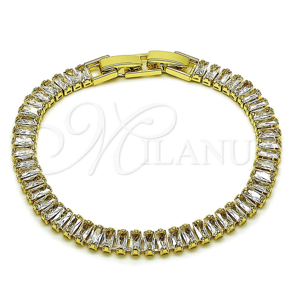 Oro Laminado Tennis Bracelet, Gold Filled Style Baguette Design, with White Cubic Zirconia, Polished, Golden Finish, 03.130.0005.5.07
