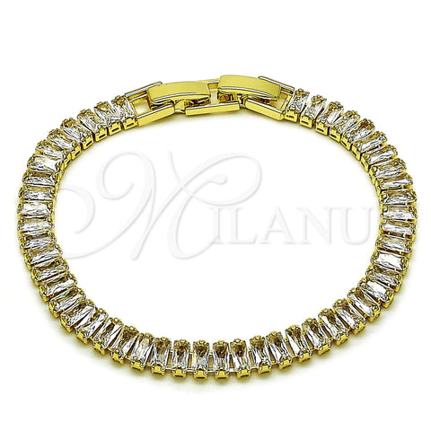 Oro Laminado Tennis Bracelet, Gold Filled Style Baguette Design, with White Cubic Zirconia, Polished, Golden Finish, 03.130.0005.5.07