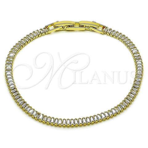 Oro Laminado Tennis Bracelet, Gold Filled Style Baguette Design, with White Cubic Zirconia, Polished, Golden Finish, 03.213.0348.07