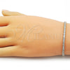 Oro Laminado Tennis Bracelet, Gold Filled Style Baguette Design, with White Cubic Zirconia, Polished, Golden Finish, 03.213.0348.07 (Thickness, 8 Inches Length)