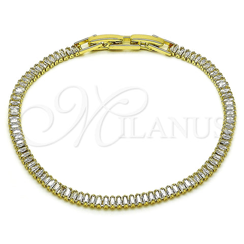 Oro Laminado Tennis Bracelet, Gold Filled Style Baguette Design, with White Cubic Zirconia, Polished, Golden Finish, 03.213.0348.07 (04 MM Thickness, 8 Inches Length)