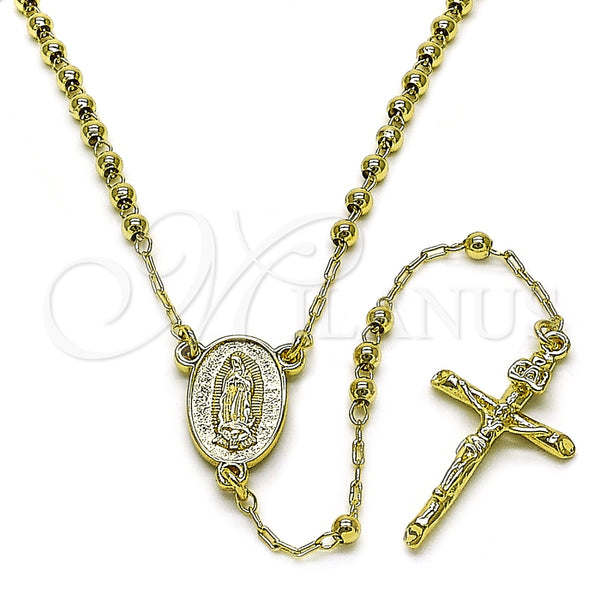 Oro Laminado Thin Rosary, Gold Filled Style Guadalupe and Cross Design, Polished, Golden Finish, 09.213.0050.18