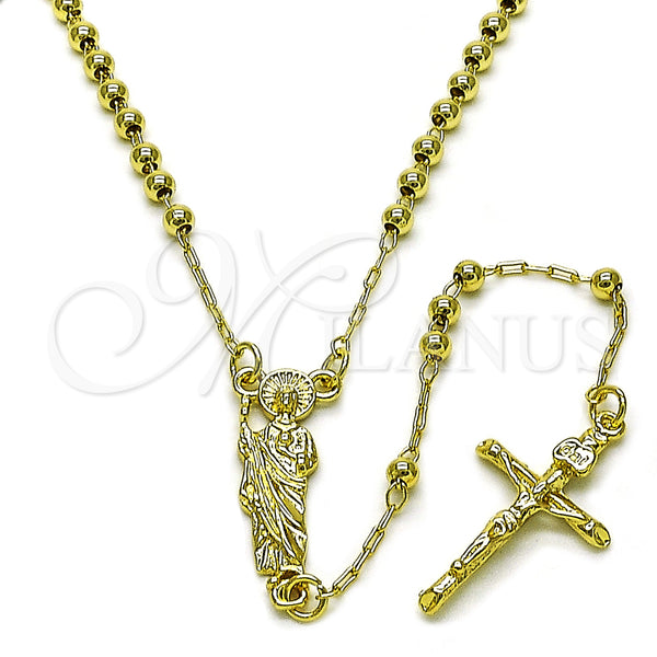 Oro Laminado Thin Rosary, Gold Filled Style San Judas and Crucifix Design, Polished, Golden Finish, 09.213.0052.18