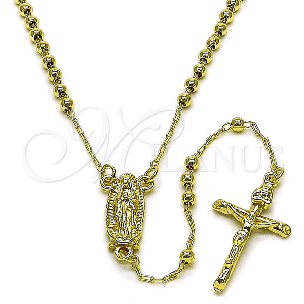 Oro Laminado Thin Rosary, Gold Filled Style Guadalupe and Crucifix Design, Polished, Golden Finish, 09.213.0054.18