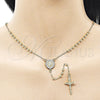 Oro Laminado Thin Rosary, Gold Filled Style Guadalupe and Crucifix Design, with White Cubic Zirconia, Polished, Golden Finish, 09.213.0055.18