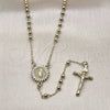Oro Laminado Thin Rosary, Gold Filled Style Guadalupe and Crucifix Design, with White Cubic Zirconia, Polished, Golden Finish, 09.213.0055.18