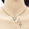 Oro Laminado Thin Rosary, Gold Filled Style Guadalupe and Crucifix Design, with White Cubic Zirconia, Polished, Golden Finish, 09.213.0055.18