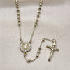 Oro Laminado Thin Rosary, Gold Filled Style Guadalupe and Crucifix Design, with White Cubic Zirconia, Polished, Golden Finish, 09.213.0055.18