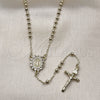 Oro Laminado Thin Rosary, Gold Filled Style Guadalupe and Crucifix Design, with White Cubic Zirconia, Polished, Golden Finish, 09.213.0056.18