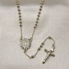 Oro Laminado Thin Rosary, Gold Filled Style Guadalupe and Crucifix Design, with White Cubic Zirconia, Polished, Golden Finish, 09.213.0056.18