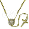 Oro Laminado Thin Rosary, Gold Filled Style Guadalupe and Crucifix Design, with White Cubic Zirconia, Polished, Golden Finish, 09.213.0056.18