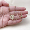 Oro Laminado Thin Rosary, Gold Filled Style Guadalupe and Crucifix Design, with White Micro Pave, Polished, Golden Finish, 09.213.0057.18