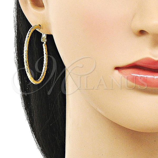 Gold Filled Hoop Earrings — Medium Hoop Diamond Cutting 02. — alternate product view — SKU 159476 | Oro Laminado aretes de aro — Medium Hoop Diamond Cutting 02. — SKU 159476