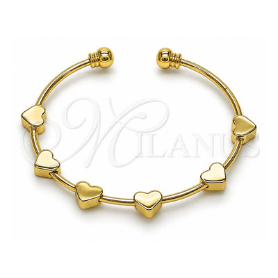 Oro Laminado Individual Bangle, Gold Filled Style Heart Design, Polished, Golden Finish, 07.170.0050 (02 MM Thickness, One size fits all)
