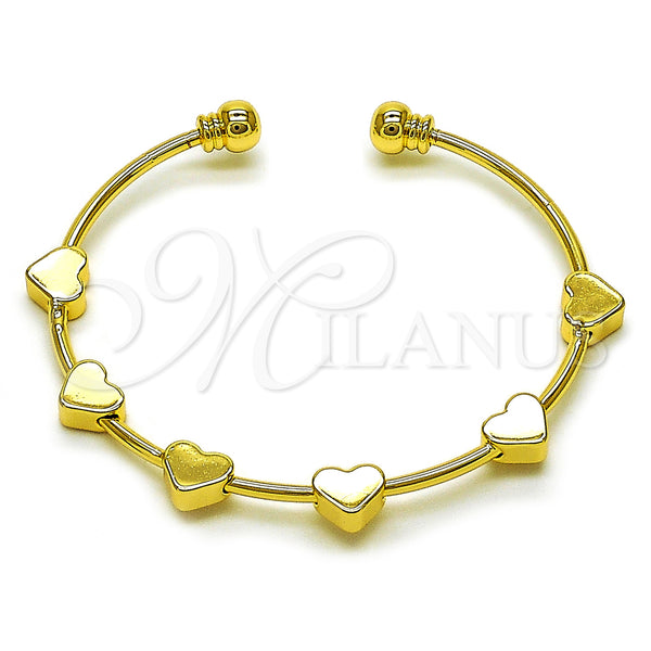 Oro Laminado Individual Bangle, Gold Filled Style Heart Design, Polished, Golden Finish, 07.170.0050 (02 MM Thickness, One size fits all)