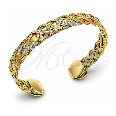 Oro Laminado Individual Bangle, Gold Filled Style Twist Design, Polished, Tricolor, 07.170.0053 (10 MM Thickness, One size fits all)