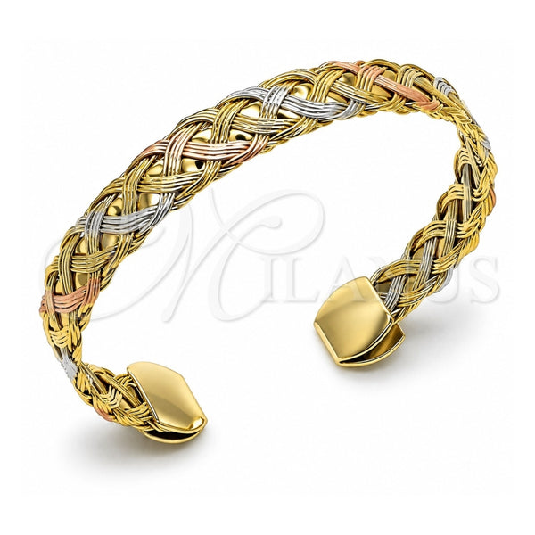 Oro Laminado Individual Bangle, Gold Filled Style Twist Design, Polished, Tricolor, 07.170.0053 (10 MM Thickness, One size fits all)