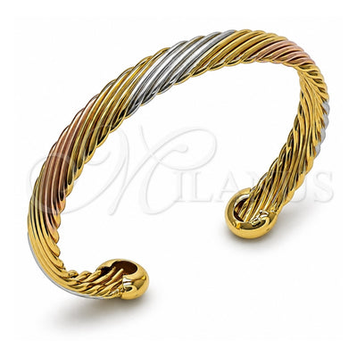 Oro Laminado Individual Bangle, Gold Filled Style Twist Design, Polished, Tricolor, 07.170.0029.1 (08 MM Thickness, One size fits all)