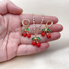Oro Laminado Earring and Pendant Adult Set, Gold Filled Style Cherry Design, Red Enamel Finish, Golden Finish, 10.411.0007