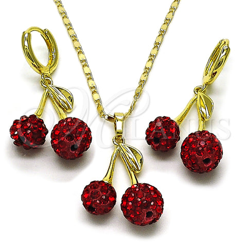 Oro Laminado Earring and Pendant Adult Set, Gold Filled Style Cherry Design, with Garnet Crystal, Polished, Golden Finish, 10.411.0009