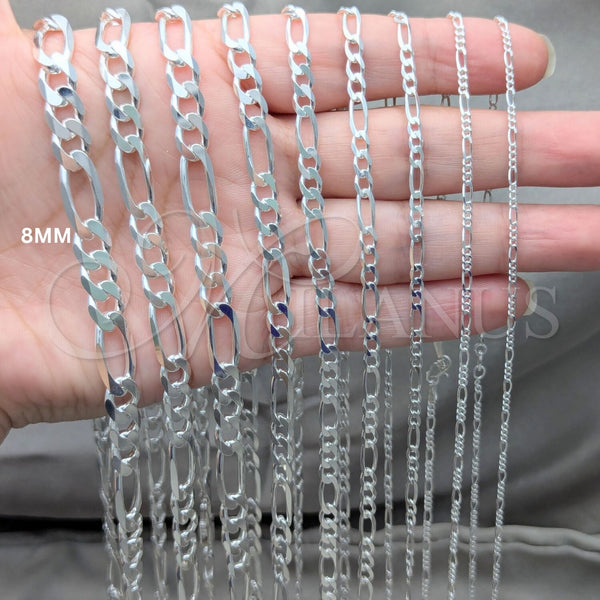 Sterling Silver Necklace — Basic Necklace Figaro Design Polished 04. Gauge 08 — alternate product view — SKU 159496 | Plata 925 collar — básico Necklace Figaro diseño pulido 04. Gauge 08 — SKU 159496